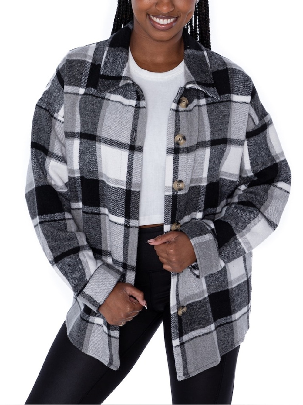 Fanatics NFL Women's San Francisco 49ers Gameday Gray Plaid Button-Up Overshirt